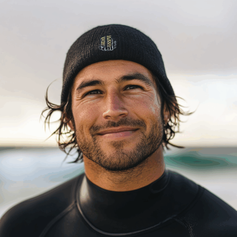 Samy, professeur de surf à la Waïmea Surf School à Anglet - portrait sur la plage des Sables d’Or