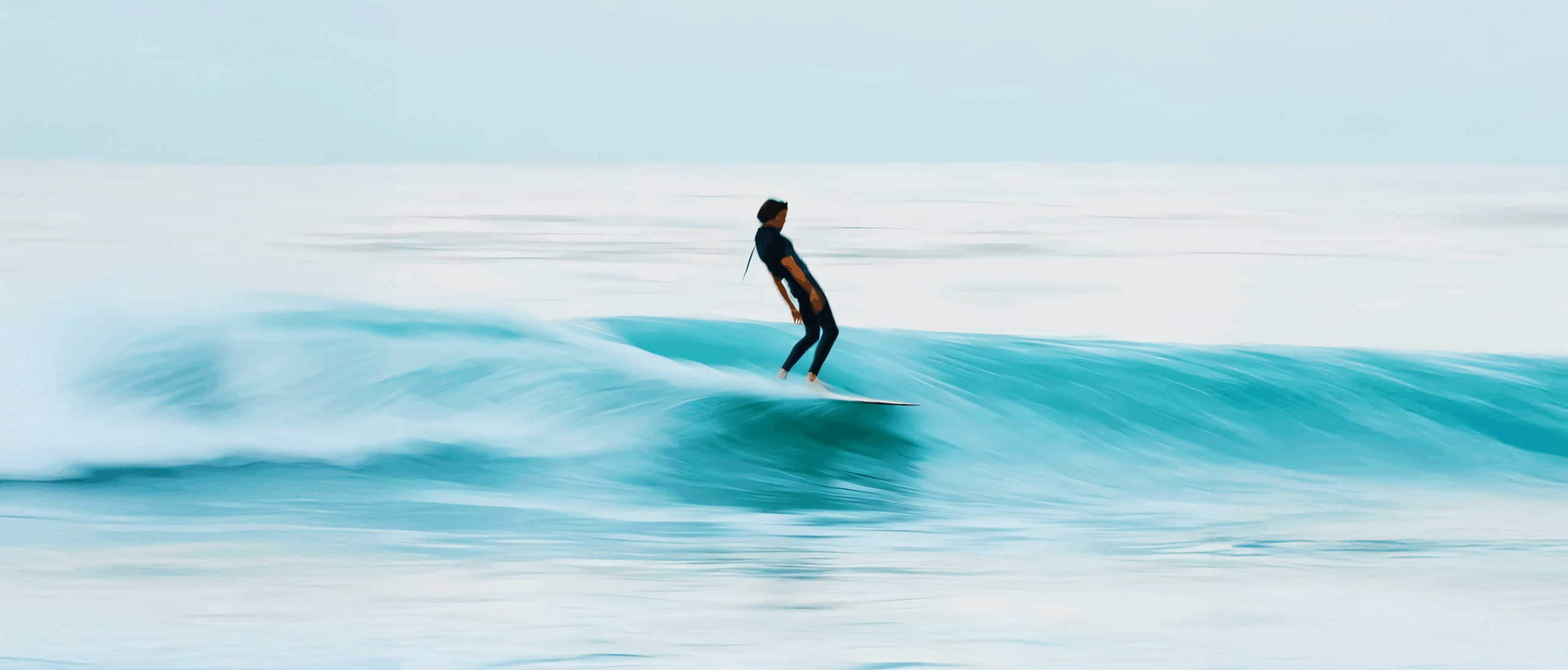 Surfeur en action sur une vague turquoise à Biarritz, photo de style artistique et fluide